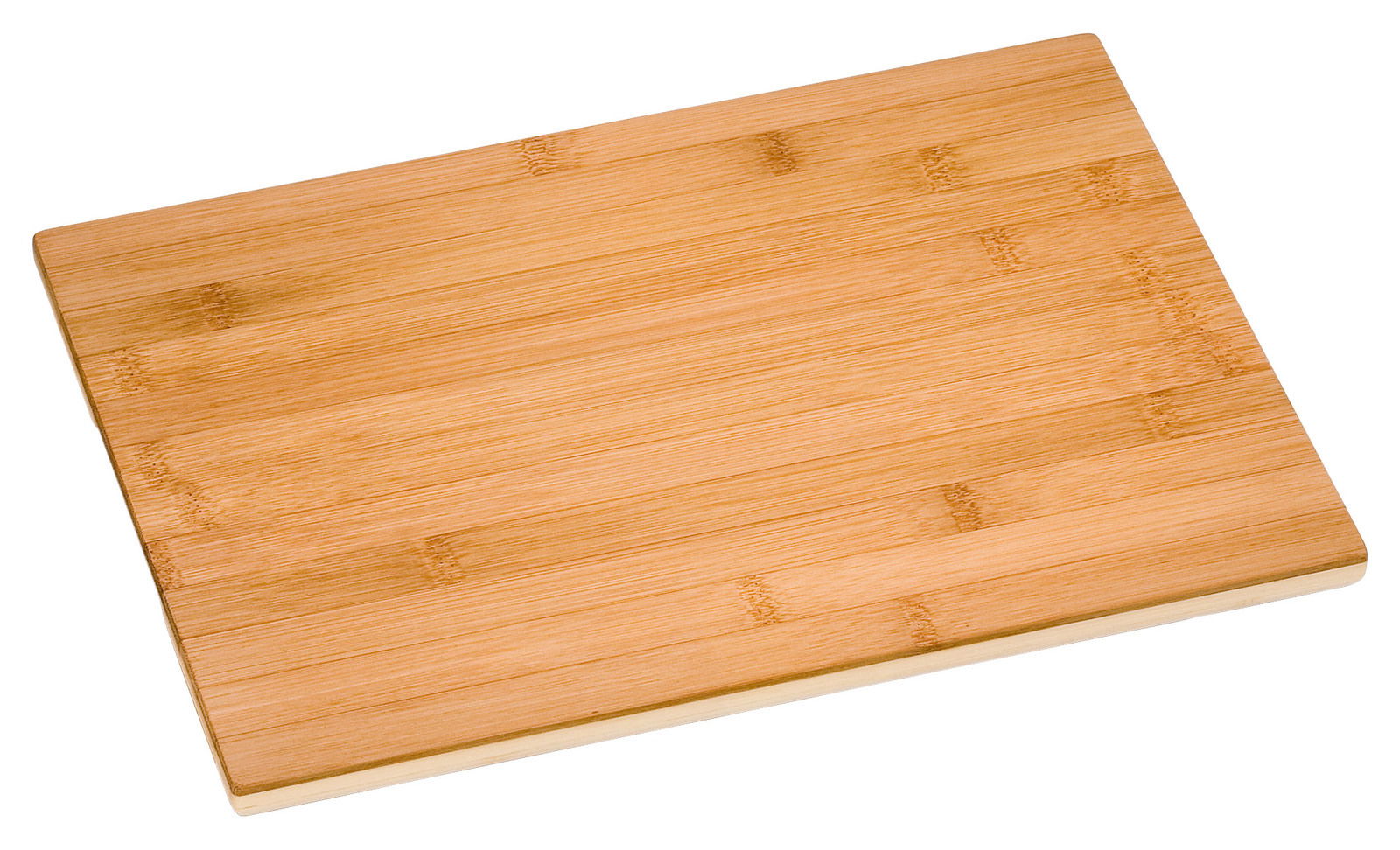 Schneidebrett aus Holz in rechteckiger Form, aus einer leicht schrägen Perspektive fotografiert.