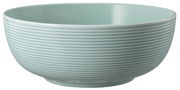 Schüssel in Arktisblau mit feinen horizontalen Rillen, seitliche Perspektive
