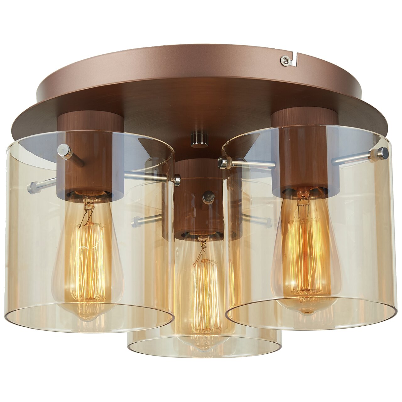 Brilliant Leuchten Wand-& Deckenleuchte BETH Deckenleuchte Beth mit drei sichtbaren Glühbirnen und transparenten Zylinderschirmen, seitliche Perspektive