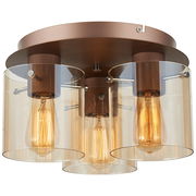 Deckenleuchte Beth mit drei sichtbaren Glühbirnen und transparenten Zylinderschirmen, seitliche Perspektive