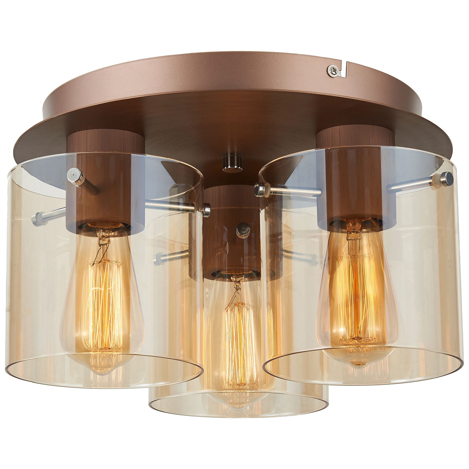 Brilliant Leuchten Wand-& Deckenleuchte BETH Deckenleuchte Beth mit drei sichtbaren Glühbirnen und transparenten Zylinderschirmen, seitliche Perspektive