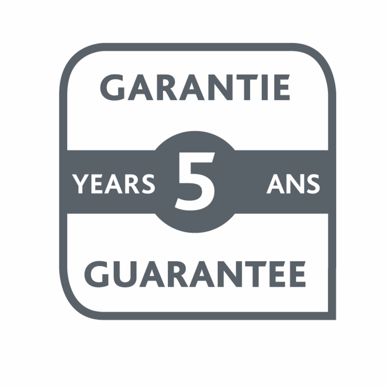 5 Jahre Garantie-Logo in grauer Farbe, Vorderansicht
