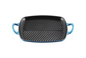 Grillplatte 30x27 cm in Azure-Blau mit geriffelter Oberfläche und zwei Griffen, Ansicht von oben