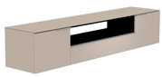 Beiges XL Hänge-Lowboard mit zwei Türen und offenem Fach, seitliche Perspektive