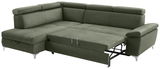 Grünes Ecksofa mit Schlaffunktion, Perspektive von vorne rechts