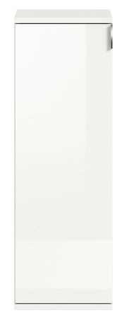 Weiße Kommode mit glänzender Oberfläche und seitlichem Griff, Frontalansicht