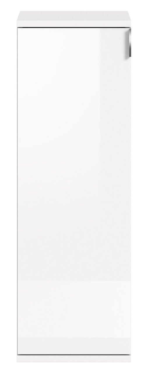 Weiße Kommode mit glänzender Oberfläche und seitlichem Griff, Frontalansicht