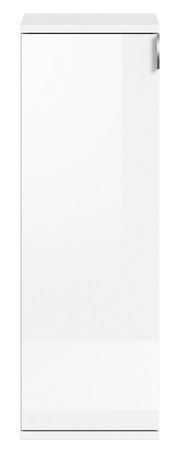 Weiße Kommode mit glänzender Oberfläche und seitlichem Griff, Frontalansicht