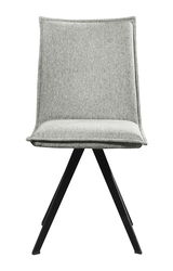 Moderner grauer Stuhl mit schwarzem Metallgestell, Frontalansicht