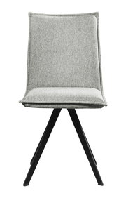 Moderner grauer Stuhl mit schwarzem Metallgestell, Frontalansicht