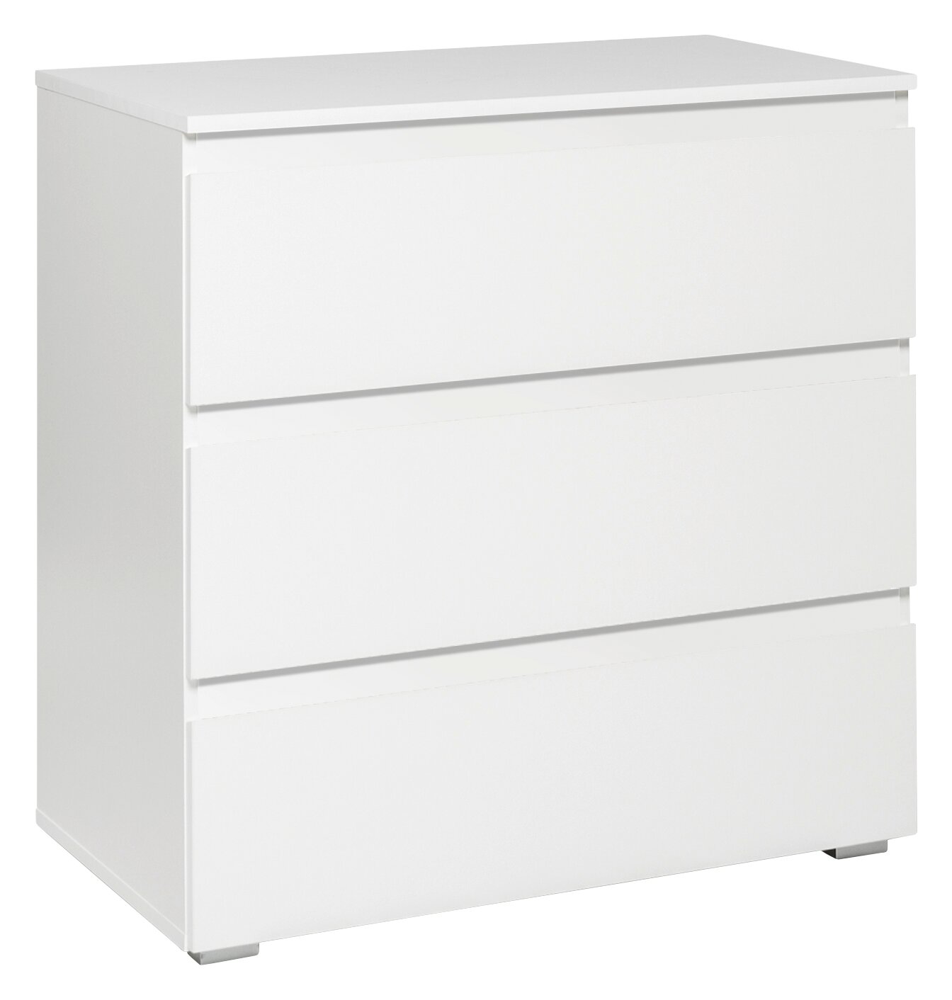 Z2 Kommode IMAGE Weiße Kommode mit drei Schubladen, seitliche Perspektive