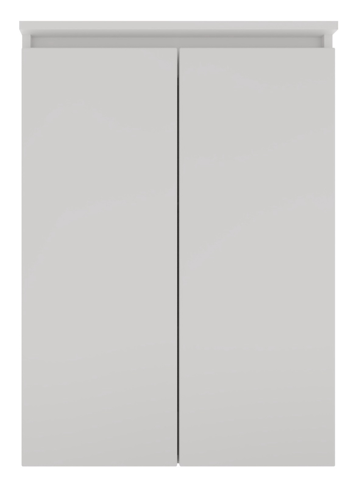 Frontansicht eines modernen, weißen Highboards mit zwei Türen.