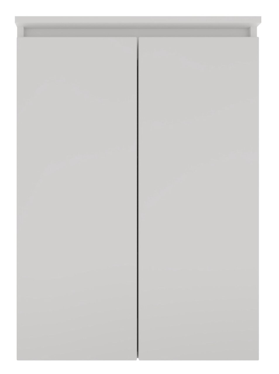 Frontansicht eines modernen, weißen Highboards mit zwei Türen.