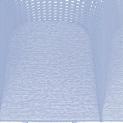 Nahaufnahme eines grauen, gewebten Sitzpolsters eines Armlehnstuhls aus der Vogelperspektive.