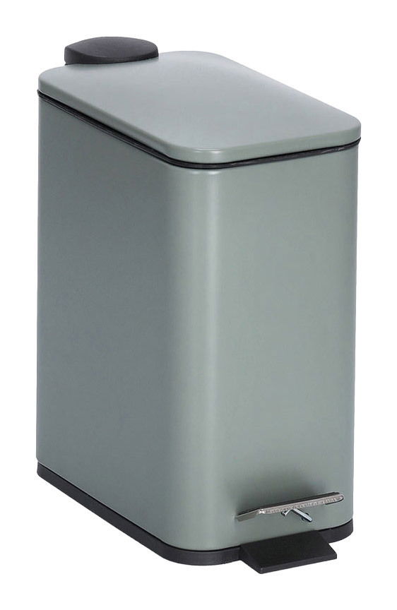 Grauer Treteimer mit 5 Litern Fassungsvermögen, Soft-Close-Mechanismus, seitliche Perspektive