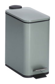 Grauer Treteimer mit 5 Litern Fassungsvermögen, Soft-Close-Mechanismus, seitliche Perspektive
