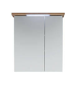 XORA Spiegelschrank NOVENTA Moderner Spiegelschrank mit Holzleiste und integrierter Beleuchtung, Frontalansicht