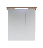 Moderner Spiegelschrank mit Holzleiste und integrierter Beleuchtung, Frontalansicht