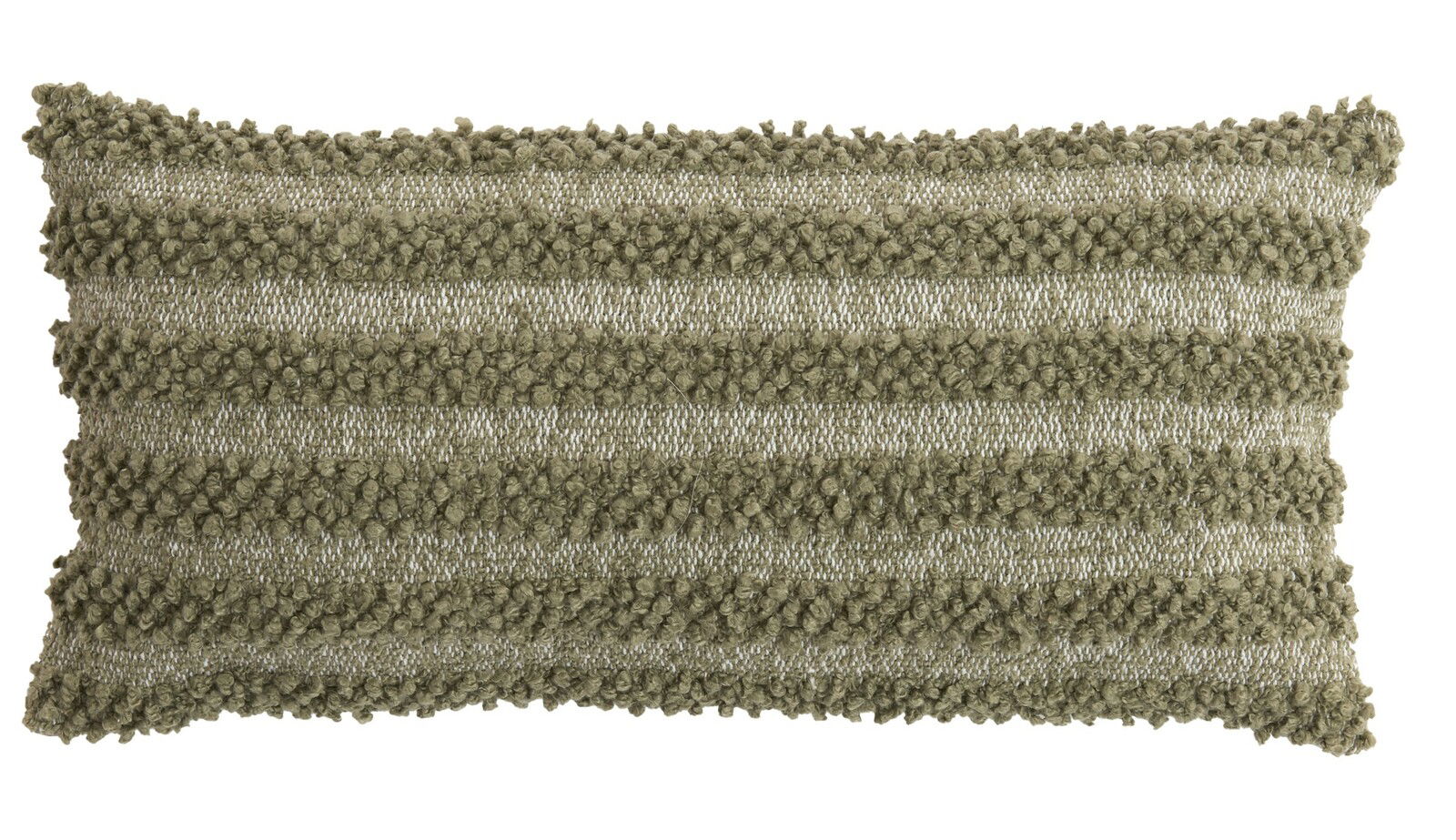 Rechteckiges Kissen mit grünlichen Streifen und strukturierter Oberfläche, Frontalansicht