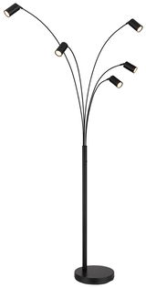 Moderne schwarze Stehleuchte mit fünf verstellbaren Armen, seitliche Perspektive