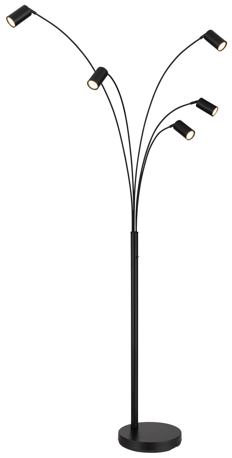 Globo Lighting Stehleuchte ROBBY Moderne schwarze Stehleuchte mit fünf verstellbaren Armen, seitliche Perspektive