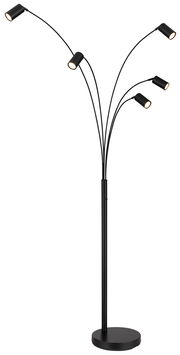 Moderne schwarze Stehleuchte mit fünf verstellbaren Armen, seitliche Perspektive