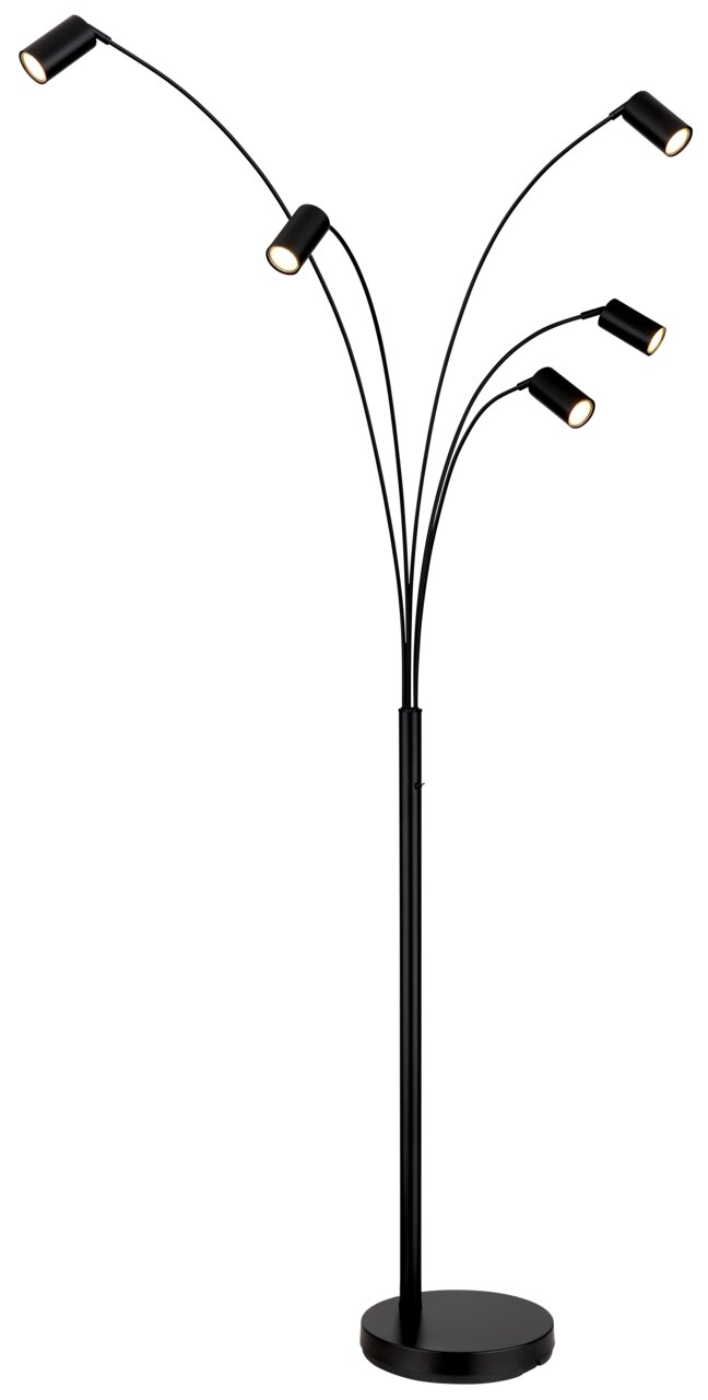 Globo Lighting Stehleuchte ROBBY Moderne schwarze Stehleuchte mit fünf verstellbaren Armen, seitliche Perspektive