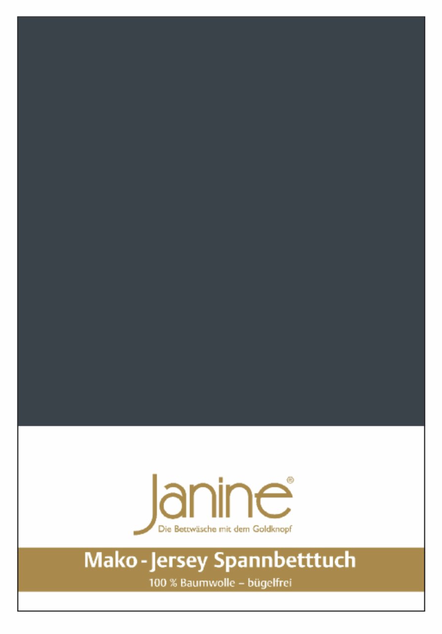 Janine Hoeslaken JERSEY Verpakking van een Mako-jersey hoeslaken in donkergrijs, 100 % katoen, strijkvrij, vooraanzicht