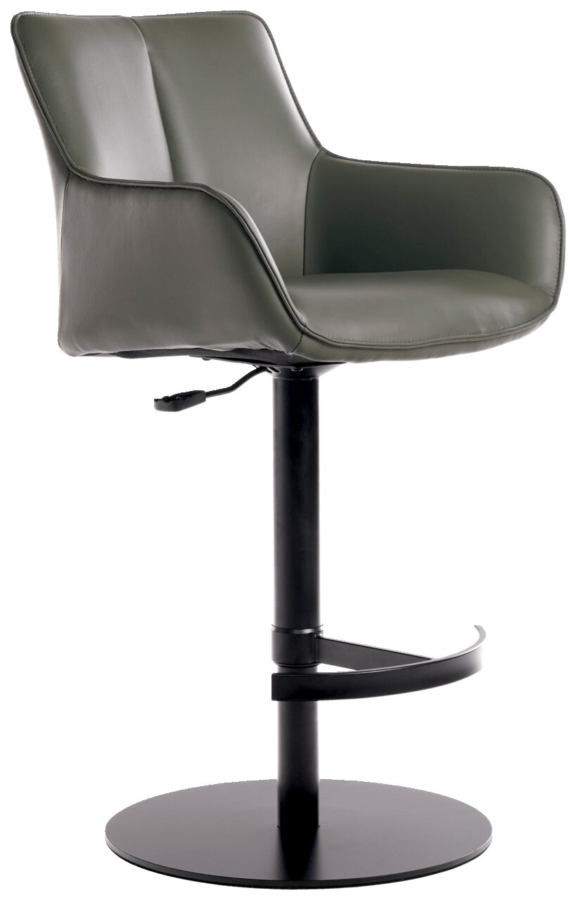 Novel Barhocker YUKI Moderner Barhocker YUKI in olivgrünem Leder mit schwarzem Metallgestell, seitliche Perspektive