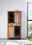 Moderne Vitrine aus Holz mit Glastüren und Schubladen, frontal fotografiert.
