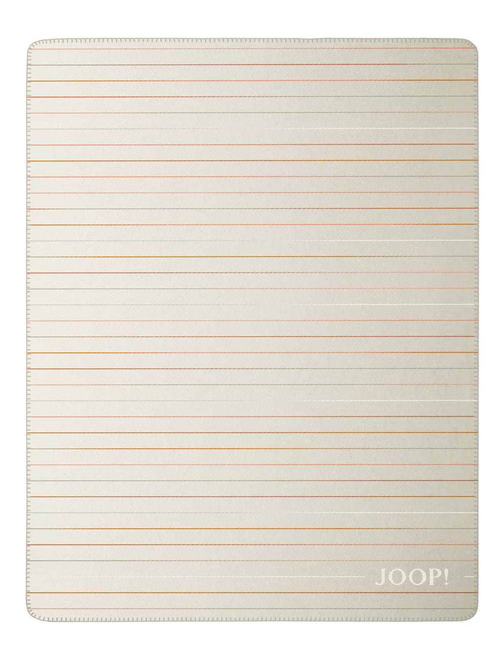 Wohndecke JOOP! Move 150/200 in Draufsicht mit feinen horizontalen Streifen in Beige- und Orangetönen.