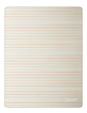 Wohndecke JOOP! Move 150/200 in Draufsicht mit feinen horizontalen Streifen in Beige- und Orangetönen.
