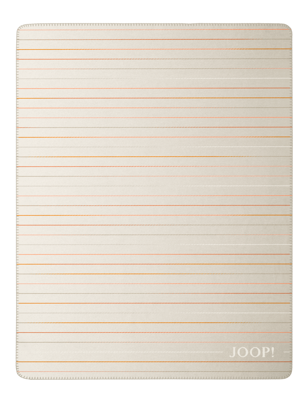 Wohndecke JOOP! Move 150/200 in Draufsicht mit feinen horizontalen Streifen in Beige- und Orangetönen.
