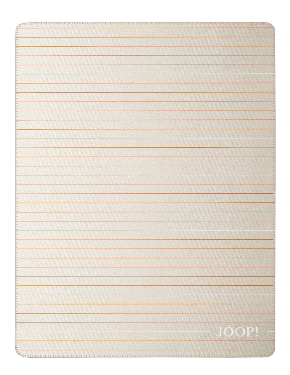 Wohndecke JOOP! Move 150/200 in Draufsicht mit feinen horizontalen Streifen in Beige- und Orangetönen.