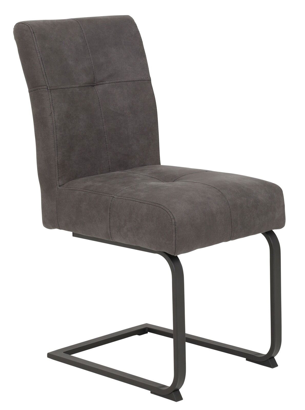 Moderner Schwingstuhl in Dunkelgrau mit Metallgestell, seitliche Perspektive