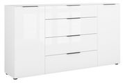 Weißes XL-Sideboard mit vier Schubladen und zwei Türen, frontale Ansicht