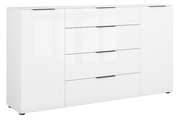 Weißes XL-Sideboard mit vier Schubladen und zwei Türen, frontale Ansicht