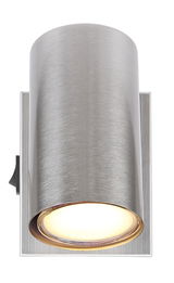 Moderner zylindrischer Strahler aus gebürstetem Metall, frontal abgebildet.