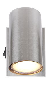 Moderner zylindrischer Strahler aus gebürstetem Metall, frontal abgebildet.