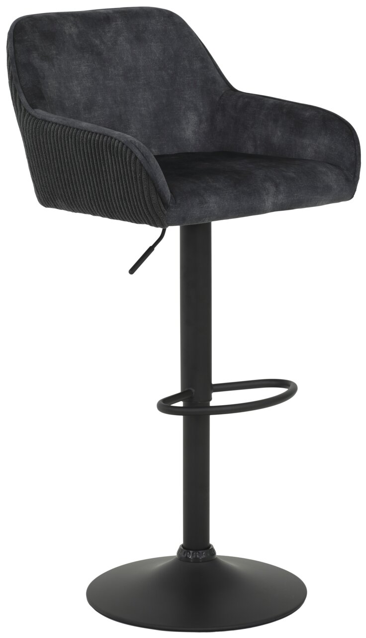 Z2 Barhocker DOLLIE Moderner Barhocker mit schwarzem Stoffbezug und Armlehnen, seitliche Perspektive