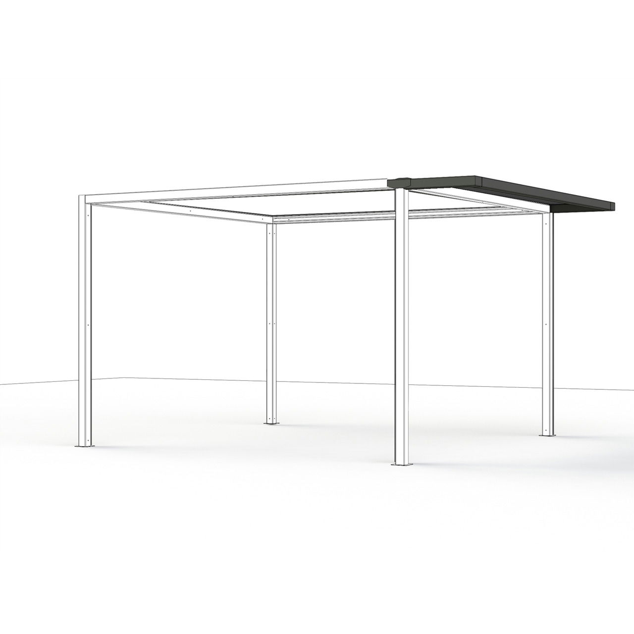 Metallrahmen einer Dacherweiterung, seitliche Perspektive