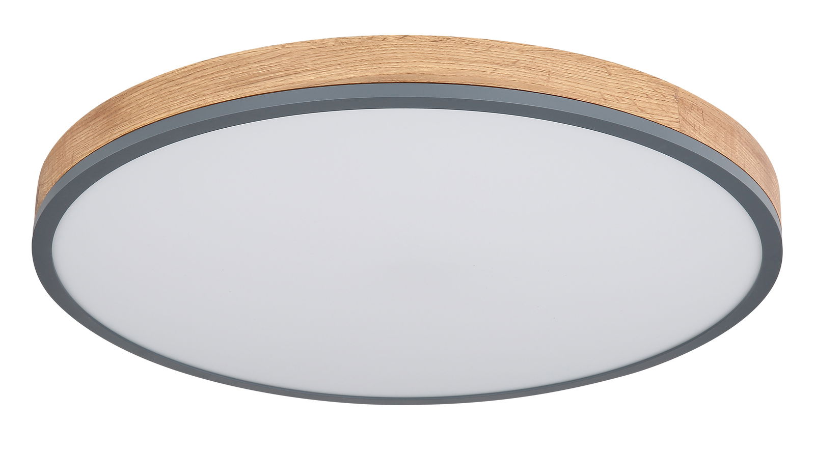 Globo Lighting Deckenleuchte DORO Runde Deckenleuchte DORO mit Holzrahmen und weißer Abdeckung, seitliche Perspektive