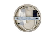 Achterkant van een ronde LED-hanglamp met zichtbare bedrading en bevestigingselementen.