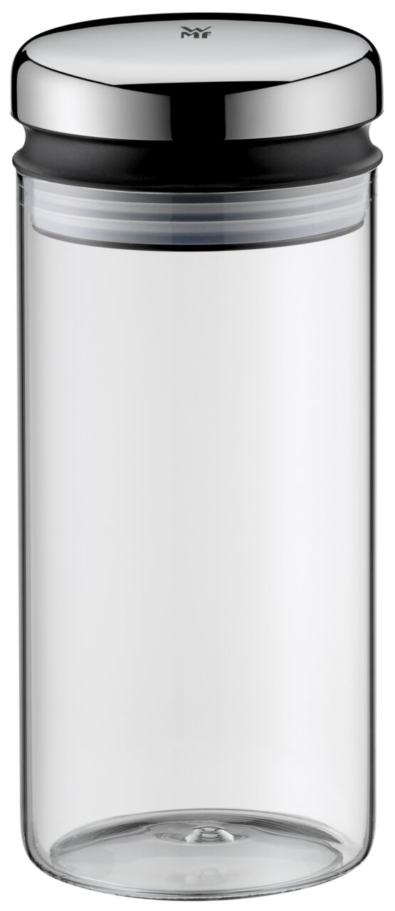 Vorratsglas mit silbernem Deckel, frontal fotografiert