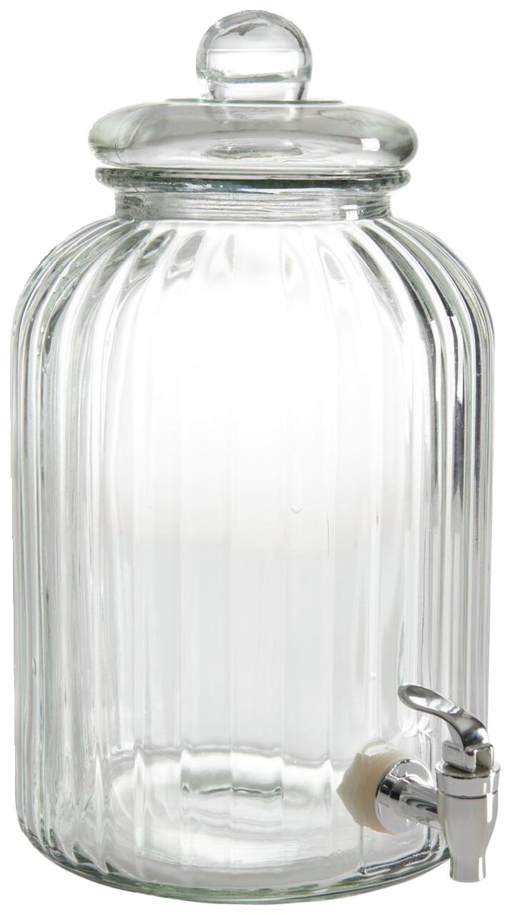Glas-Getränkespender mit Deckel und Zapfhahn, Frontalansicht