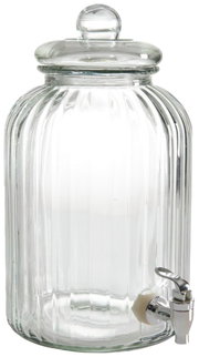 Glas-Getränkespender mit Deckel und Zapfhahn, Frontalansicht