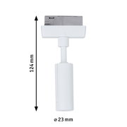 Weißer Pendeladapter mit einer Länge von 124 mm und einem Durchmesser von 23 mm, seitliche Ansicht.
