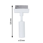 Witte pendeladapter met een lengte van 124 mm en een diameter van 23 mm, zijaanzicht.