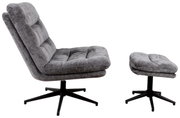 Grauer, drehbarer Sessel mit Hocker, seitliche Perspektive