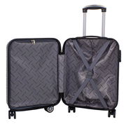 Geöffneter Trolley in Champagnerfarbe mit ausziehbarem Griff und Innenfächern, Perspektive von vorne